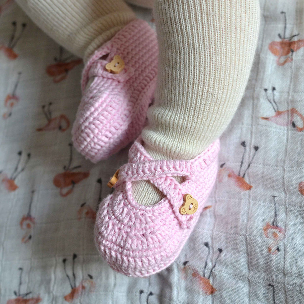 Miniatura: Organic cotton handmade crochet baby shoes with straps pink