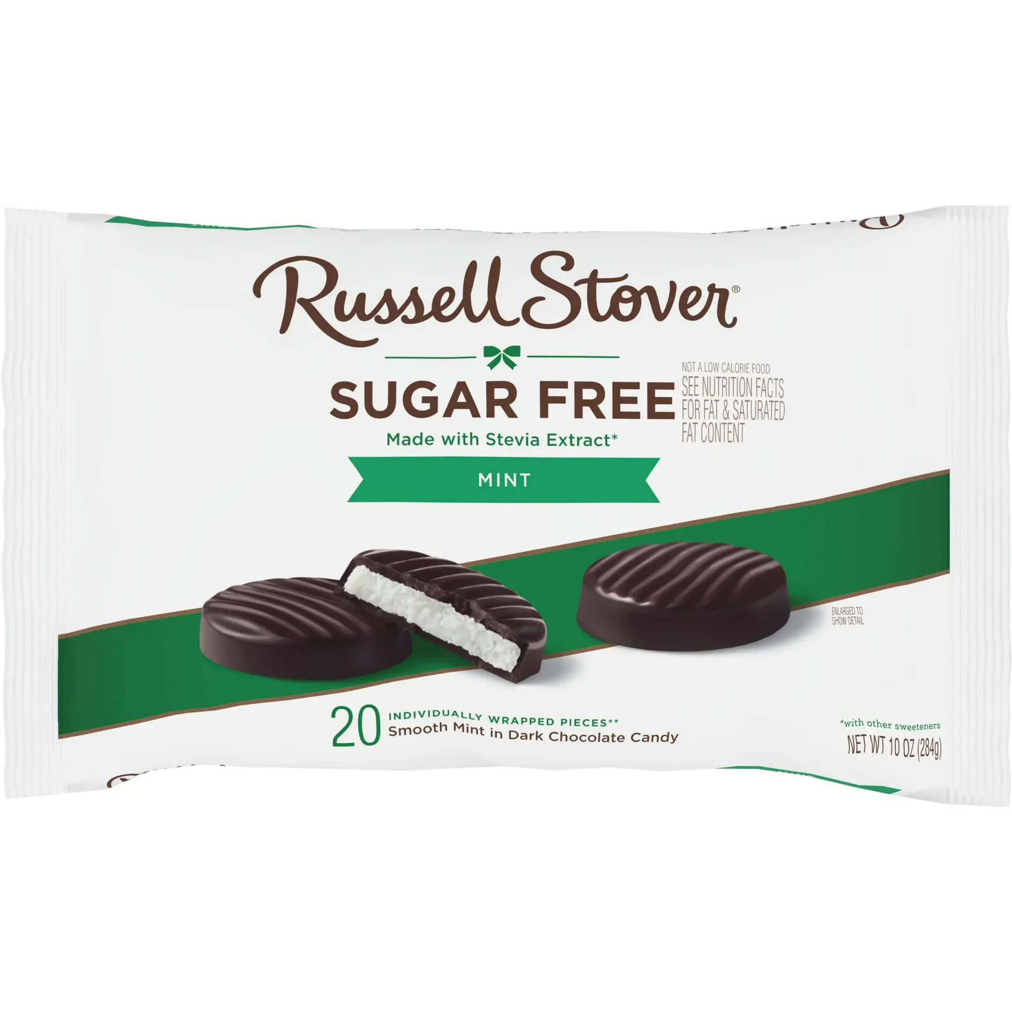 RUSSELL STOVER Sugar Free Dark Chocolate Mint Patties Candy, 10 oz. bag (≈ 20 pi