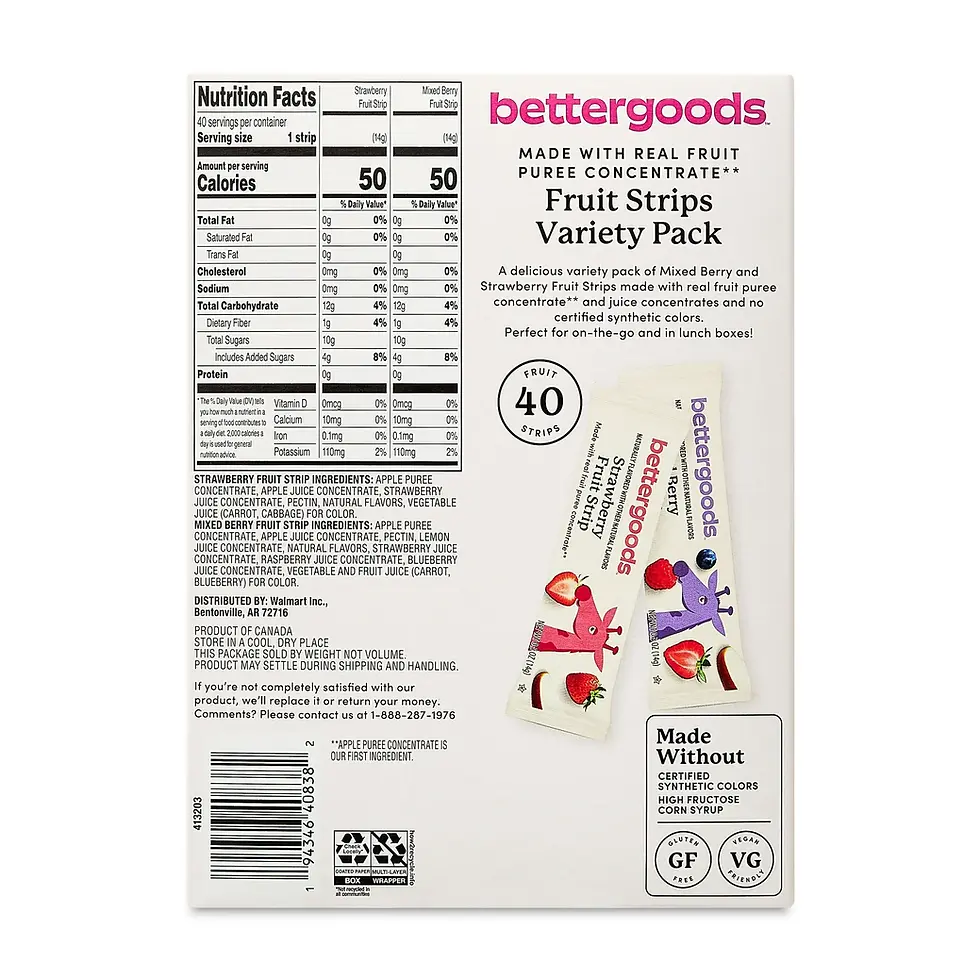Miniatura: bettergoods Fruit Strips Variety Pack, Mixed Berry & Strawberry, 20 oz, 40 Count