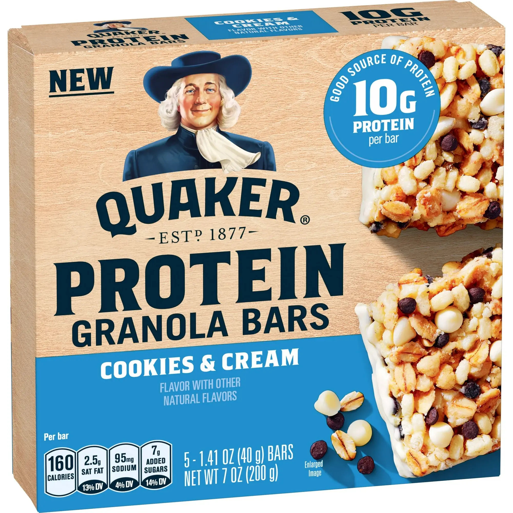 Quaker Protein Granola Bars, Cookies & Cream, 1.41 oz, 5 Count
