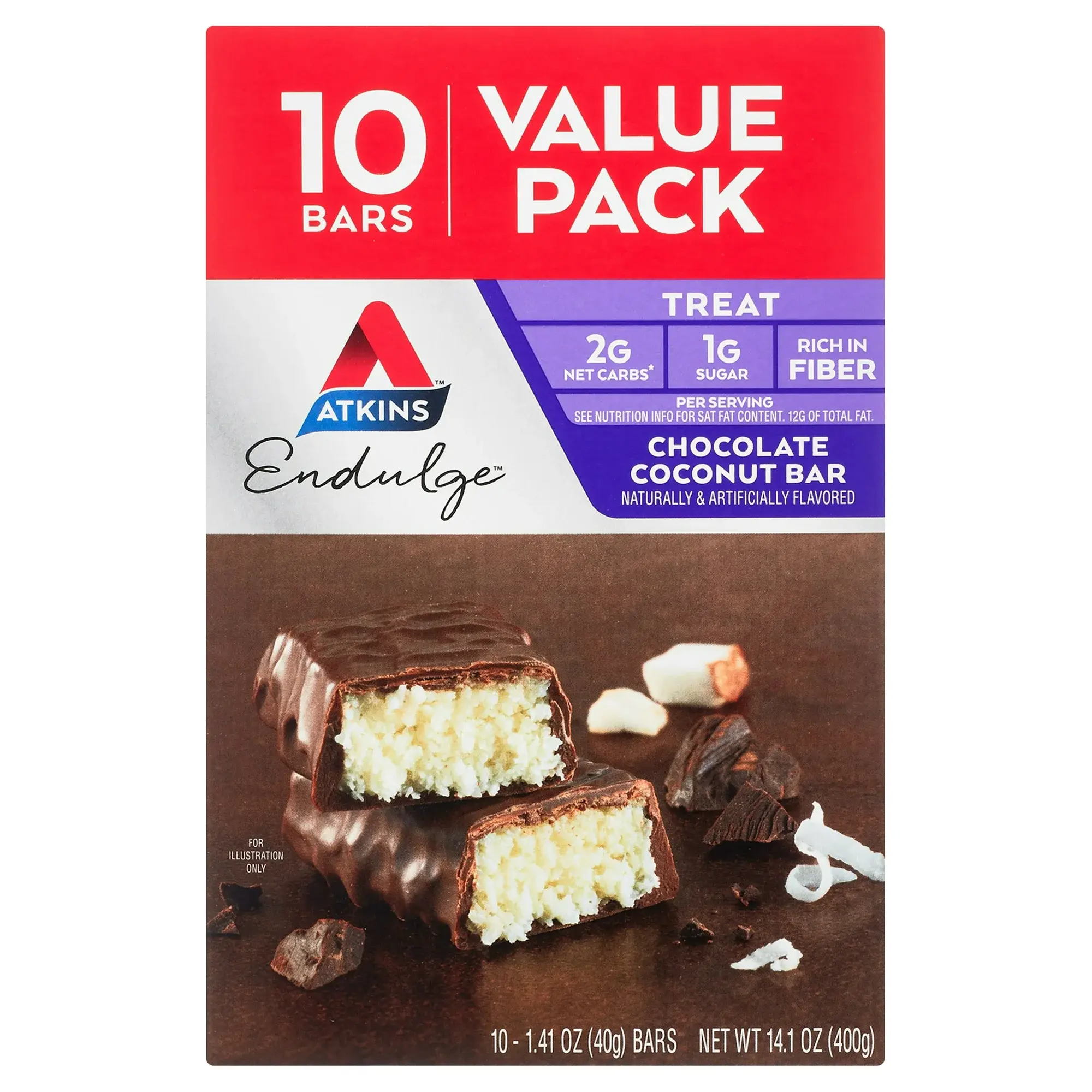 Atkins Endulge Treat, Chocolate Coconut Bar, Keto Friendly, 10 Ct