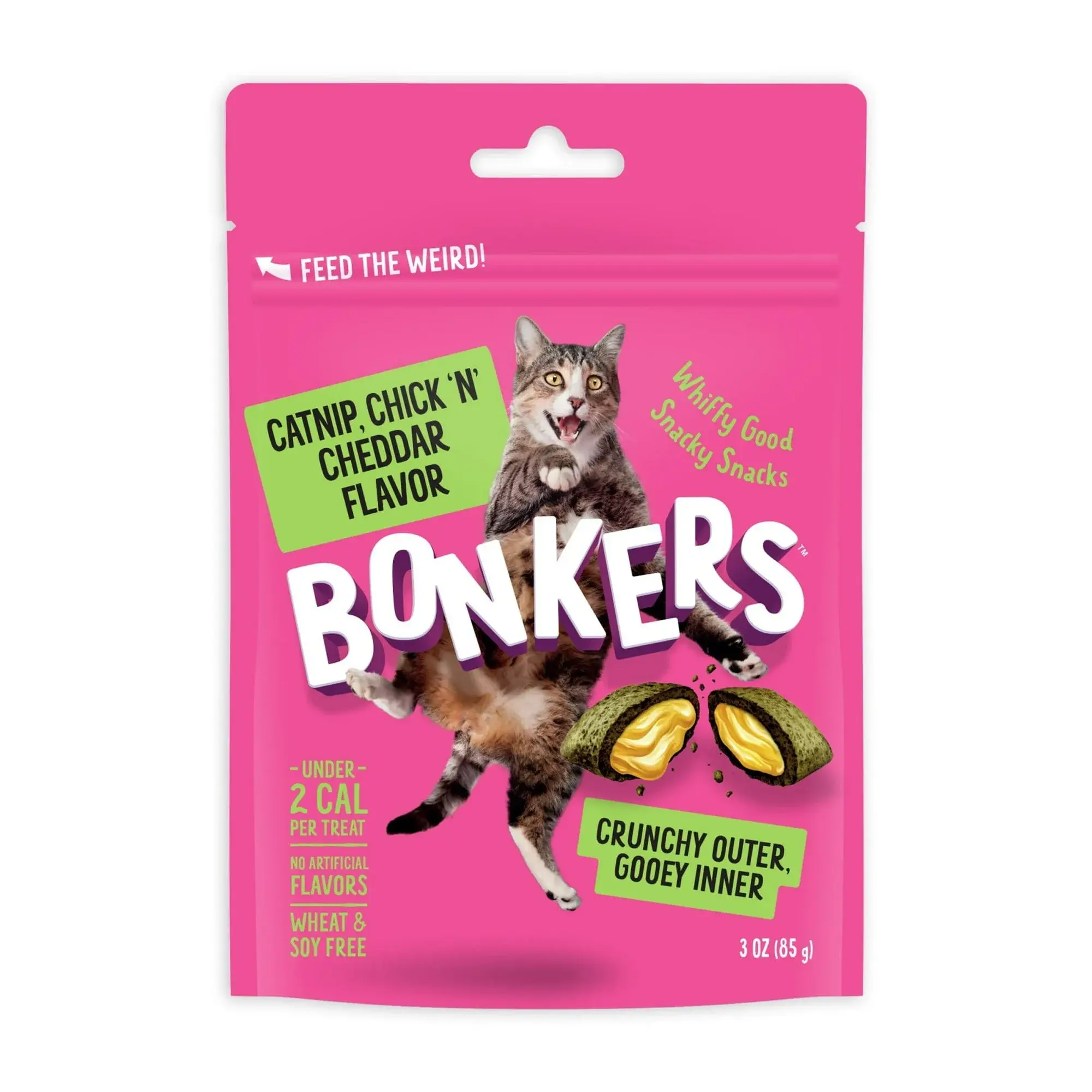 BONKERS Bites Catnip & Chick 'N' Cheddar Flavor Crunchy & Soft Treats for Cats,