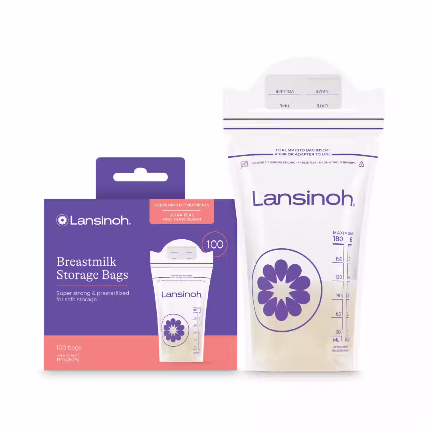 Lansinoh Bolsas para Almacenar Leche Materna 6 oz, 100 unidades
