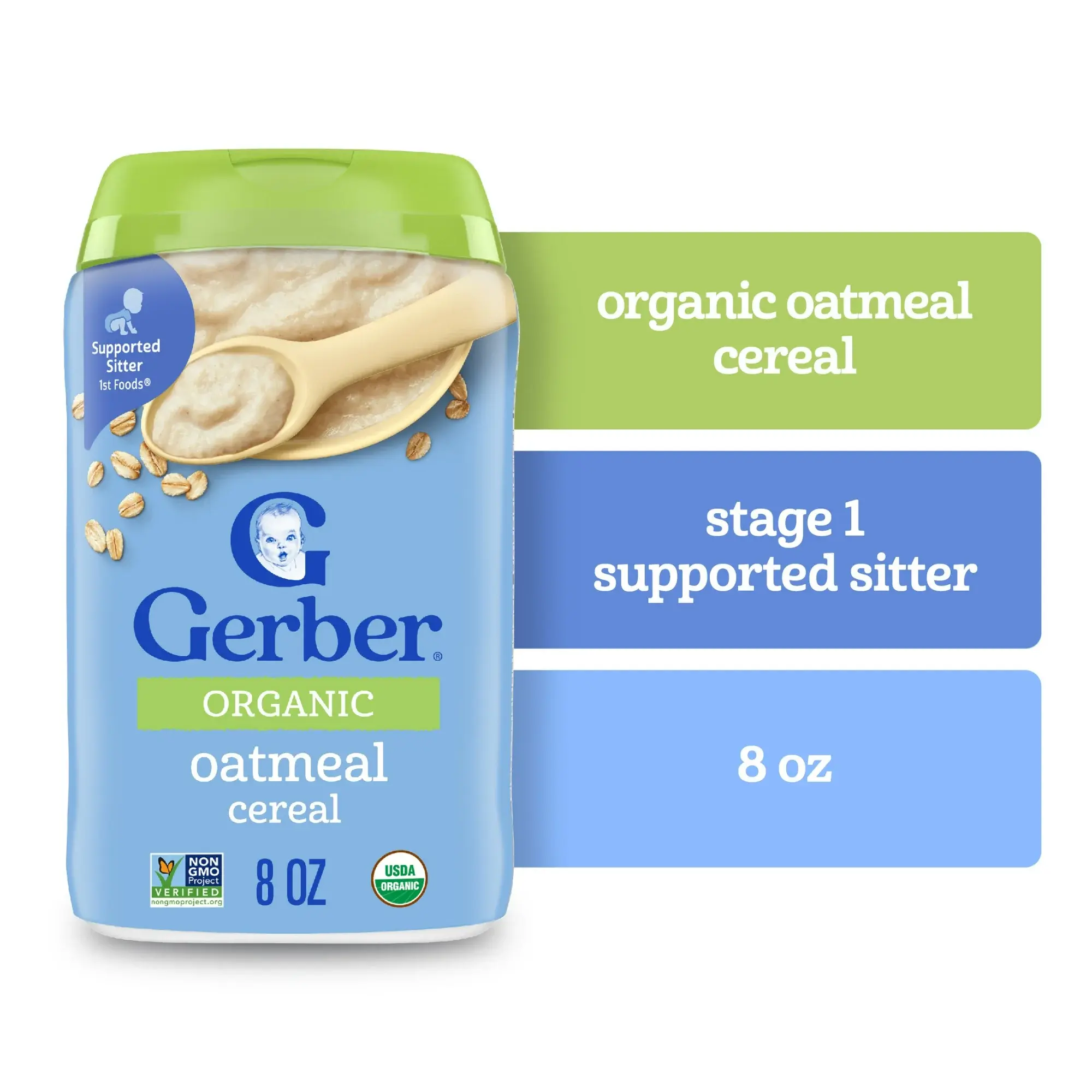 Gerber 2nd Foods Organic for Baby Grain & Grow Baby Cereal, Oatmeal, 8 oz Canist