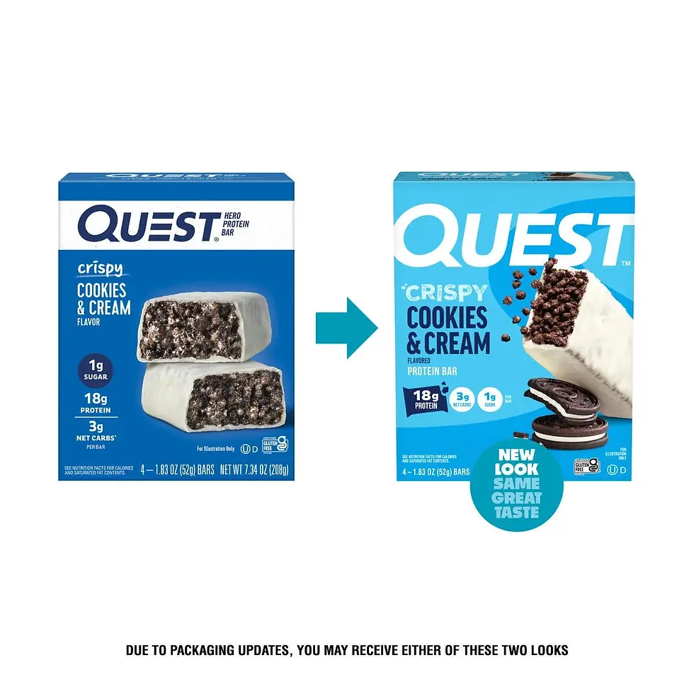 Miniatura: Quest Crispy Protein Bar, Cookies & Cream Flavor, Protein Rich, Low Sugar, 4 Ct