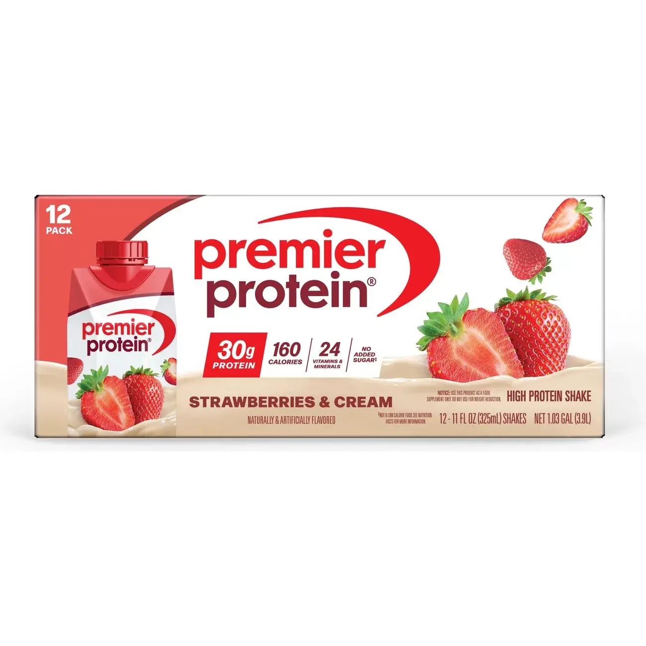 Premier Protein 30g Protein Shakes - Strawberries & Cream 12pzs