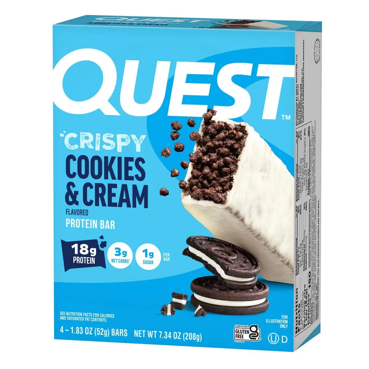 Quest Crispy Protein Bar, Cookies & Cream Flavor, Protein Rich, Low Sugar, 4 Ct