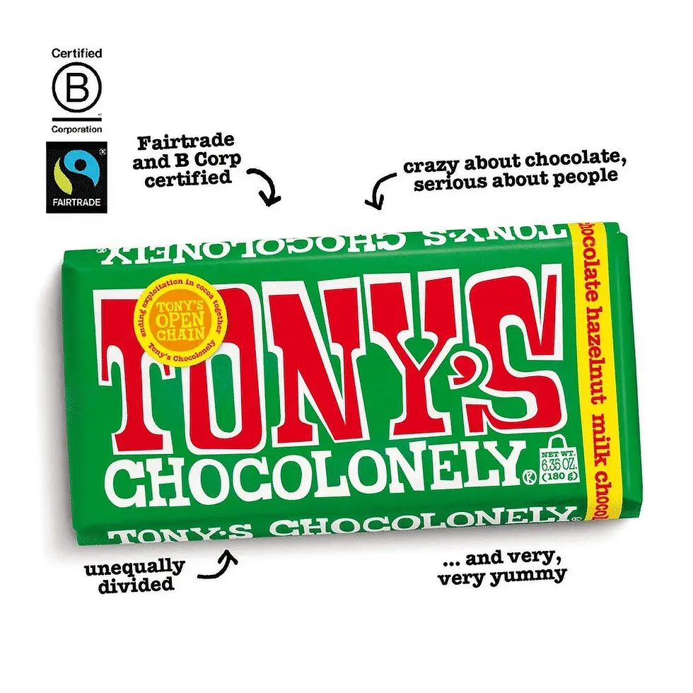 Miniatura: Tony's Chocolonely Milk Chocolate Bar with Hazelnut, 6.35 oz
