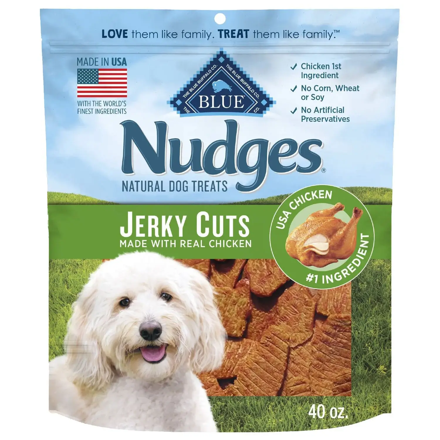 Blue Buffalo Nudges Natural Chicken Flavored Jerky Cut Dog Treats, 40 oz