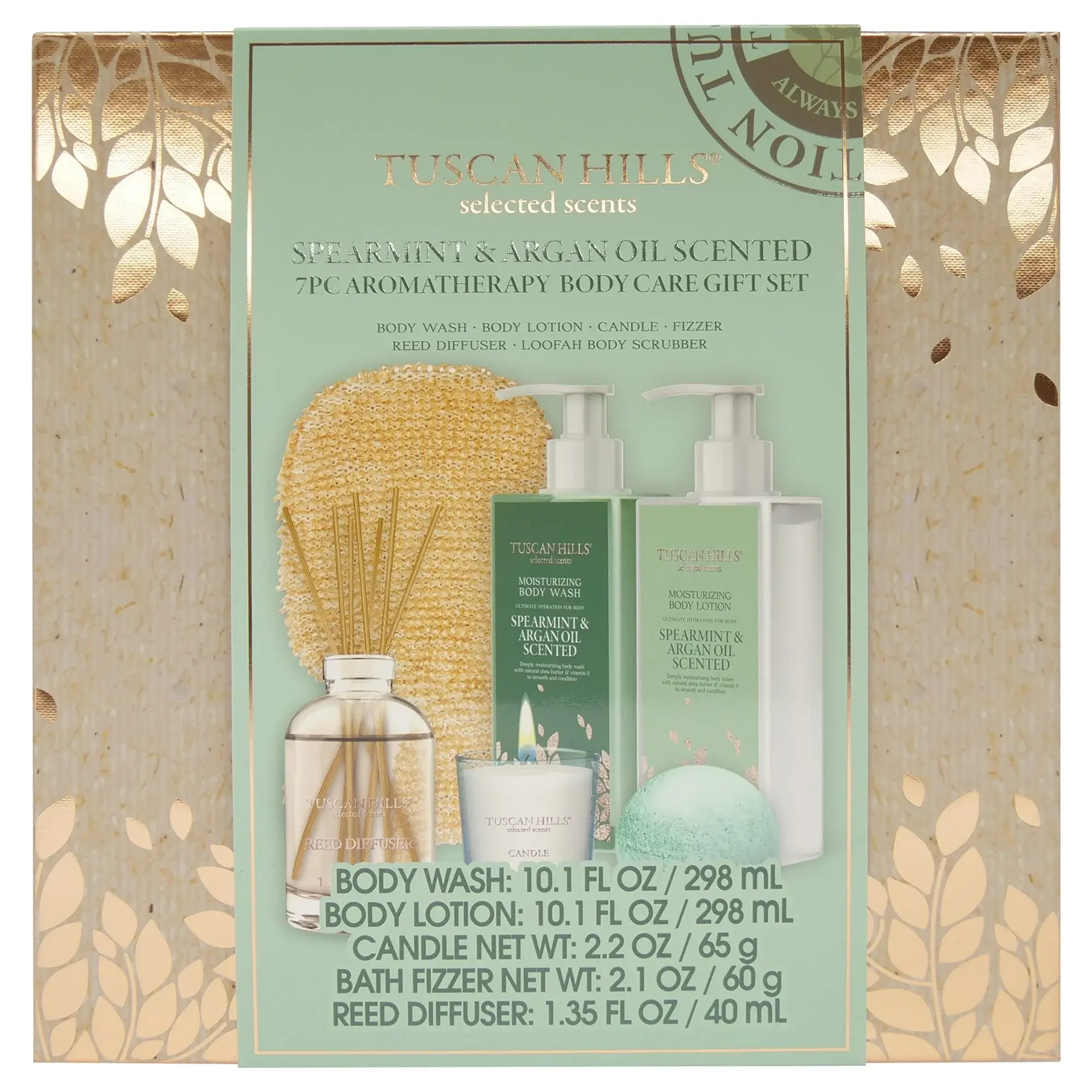 Tuscan Hills Aromatherapy Body Care Gift Set, Spearment and Argon Oil Scent, 7 P
