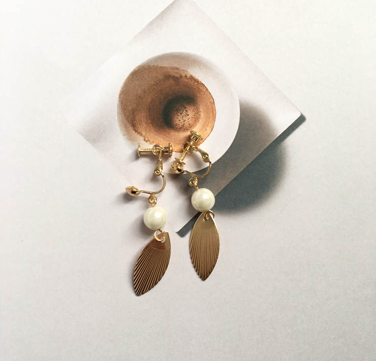 黄金葉っぱ♪真珠ピアス
