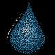 Blue dots make up the shape of a blue raindrop on a black background. White text reads "Kimoowun Beads".