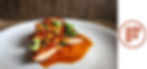Three slices of Ayam Bakar Madu arranged in a pool of sauce on a white plate, branded with a Fat Dough watermark.