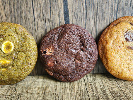 Homemade chocolate chip, double chocolate and matcha white chocolate cookies