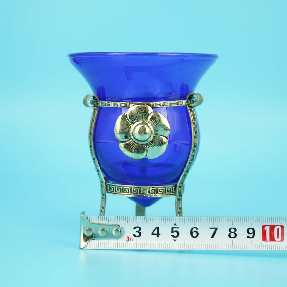 Thumbnail: (藍色)玻璃瑪黛茶杯(鎳銀圖案裝飾帶底座) Mate In Glass With Nickel Silver #MCUP013