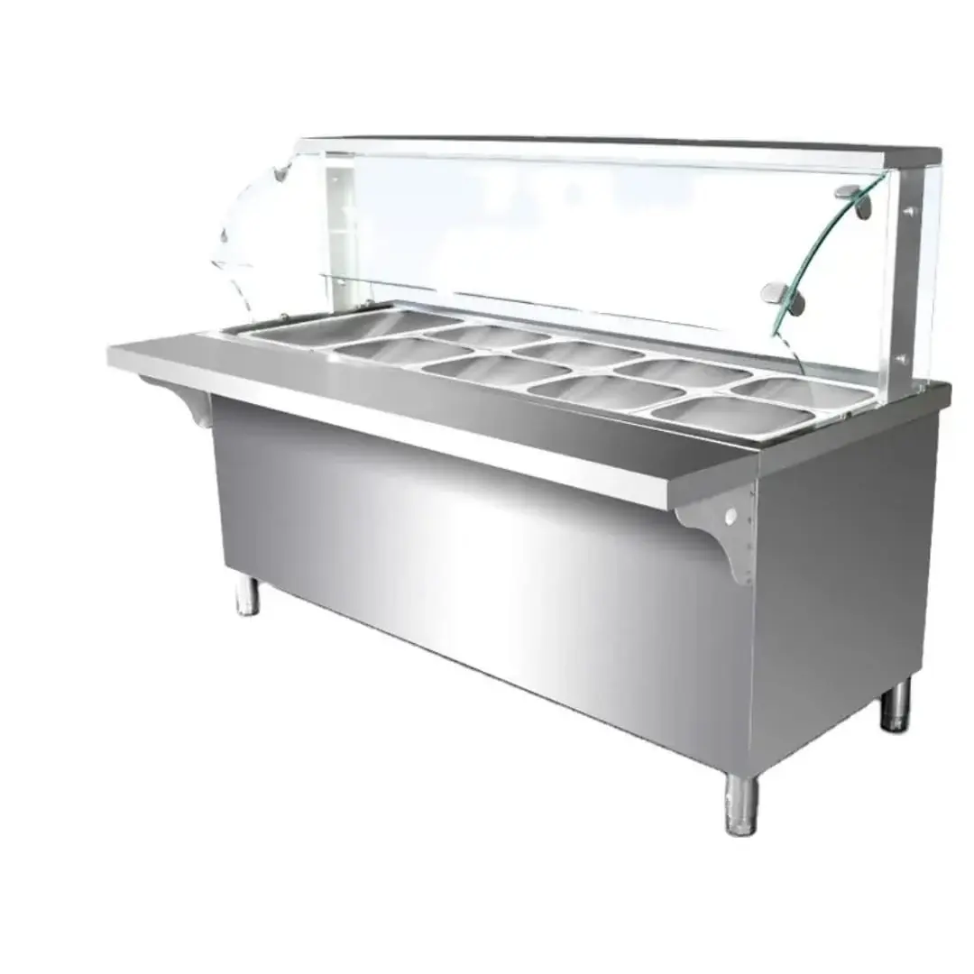 Glass Cover Commercial Bain Marie Food Warmer 3 Division - 1220mm x 700mm x 900m