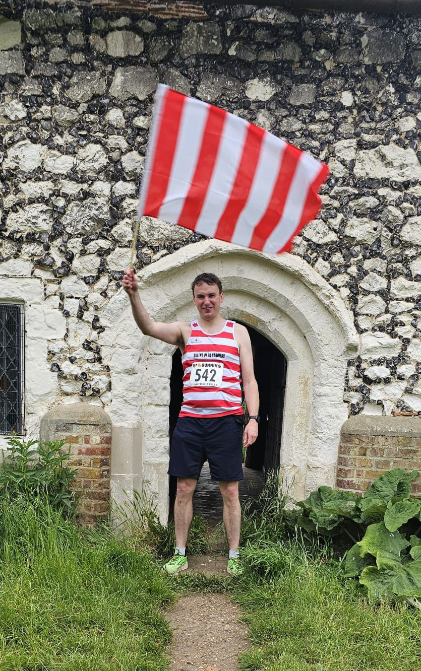 George waving the QPH flag before the start of his first stage.