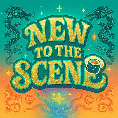Bold 'New to the Scene' PNG sticker with retro sparkles on teal background
