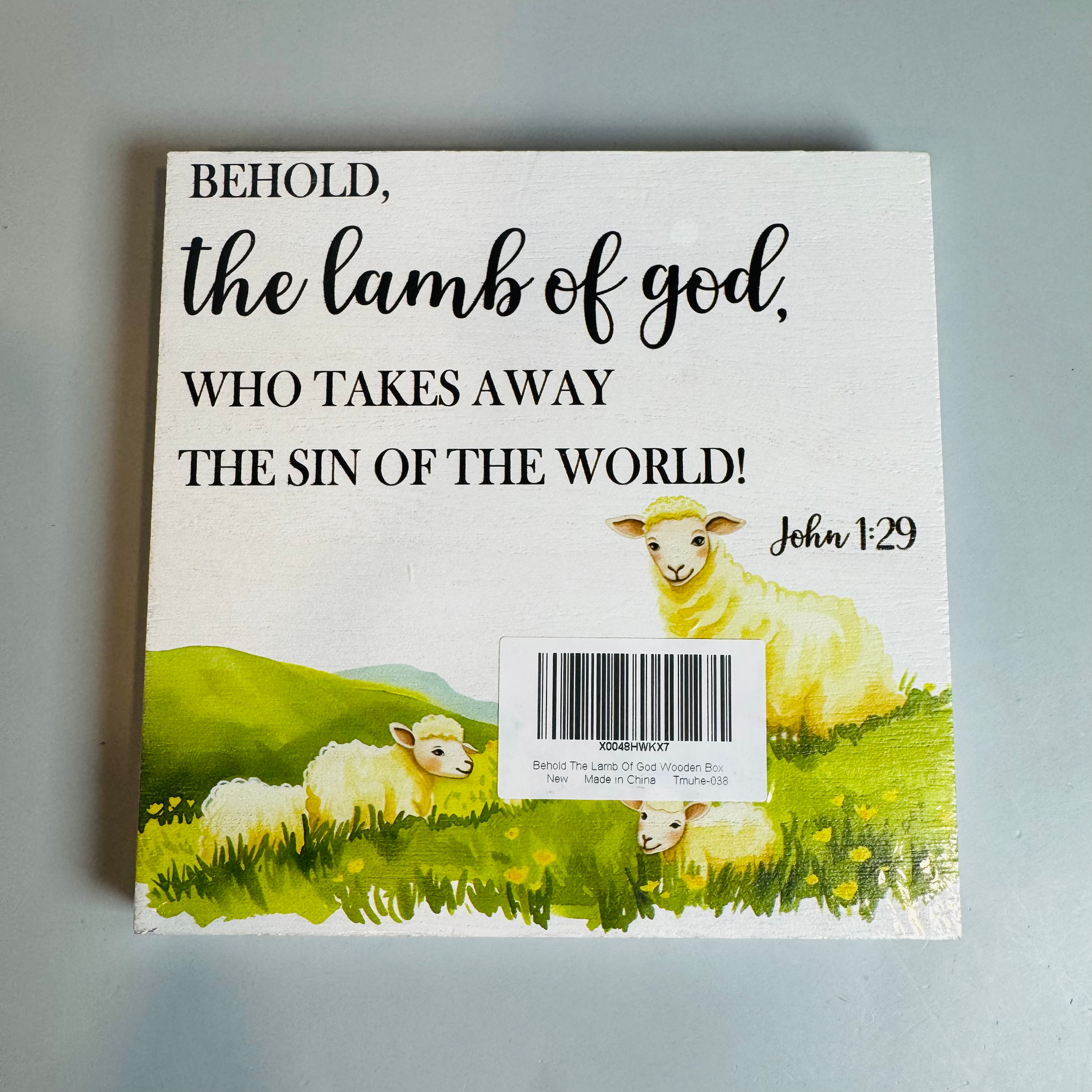 Behold The Lamb of God 6x6 wood sign