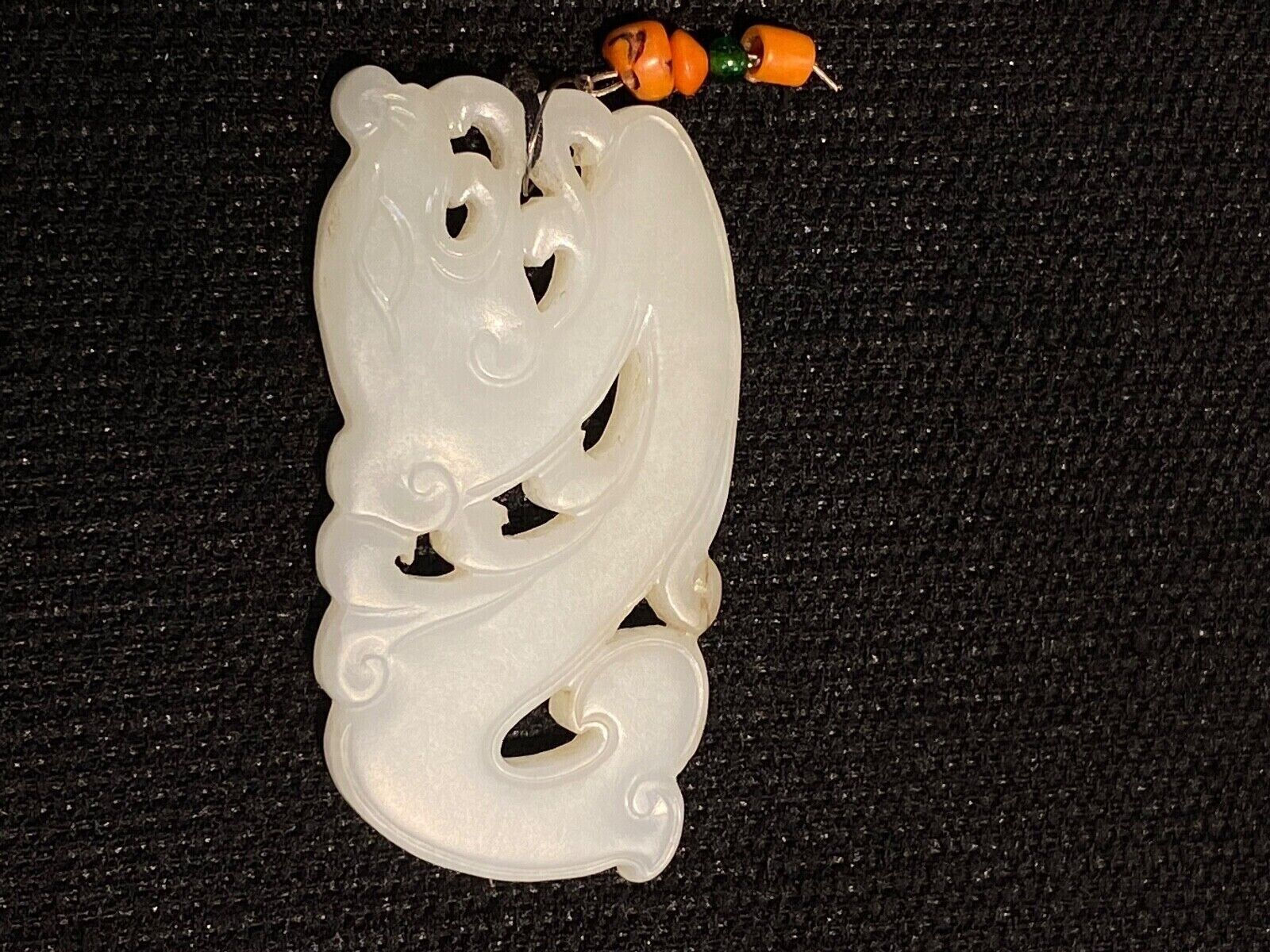 Ming, Chinese antique celadon hand carved "dragon" jade plaque