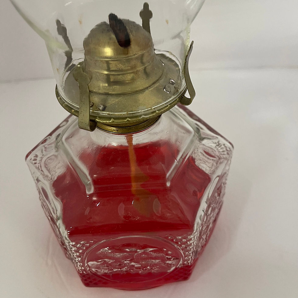 Thumbnail: DM100 Oil Lamp Clear Country Scenes Red Oil