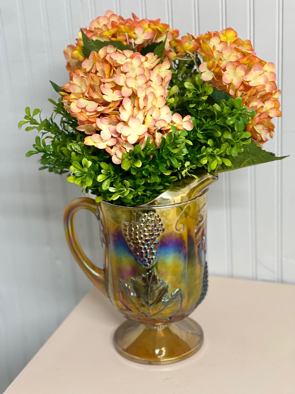 Thumbnail: DM100 Vintage Carnival Glass Pitcher with Floral