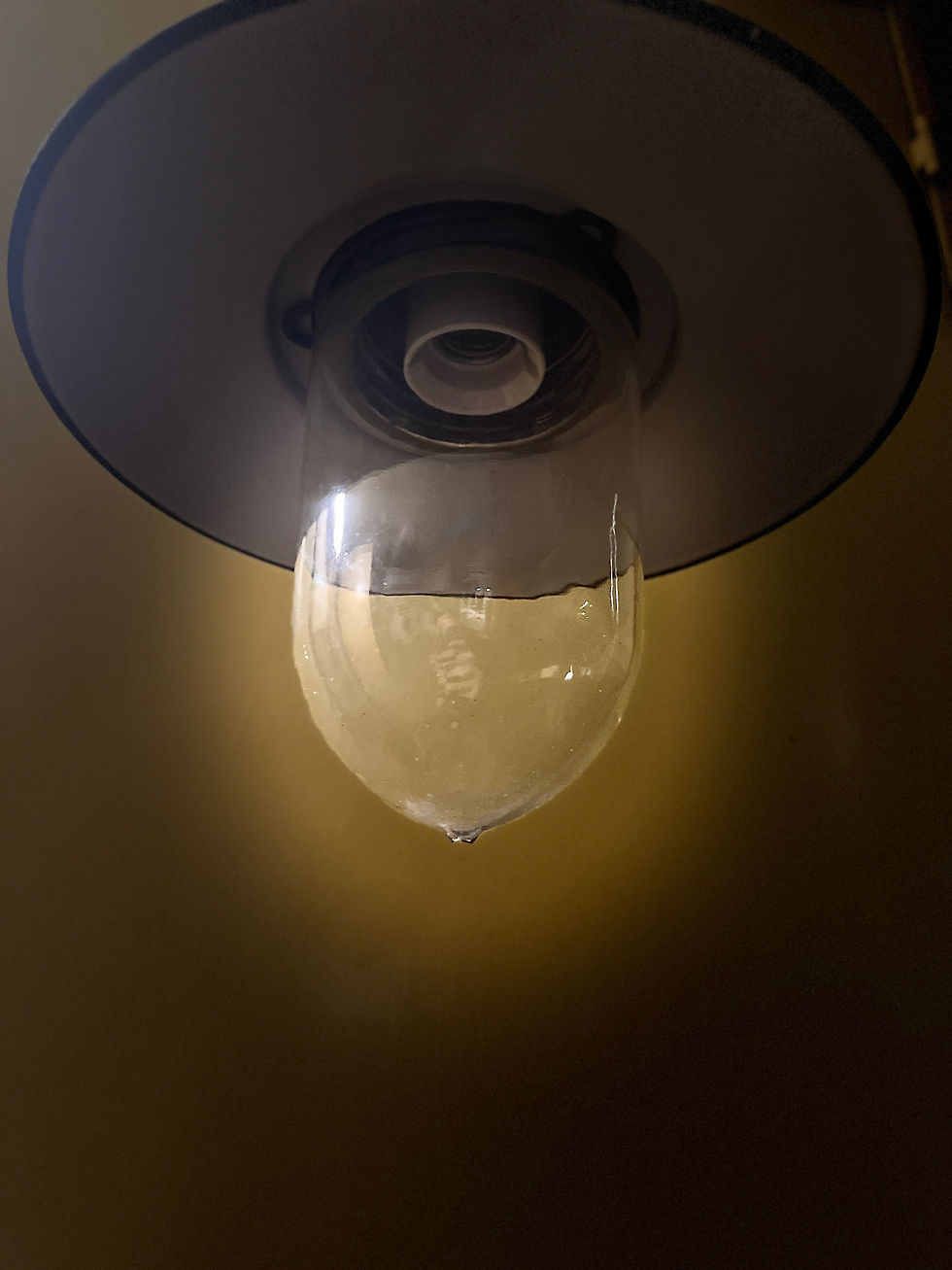 Undersida av ASEA industrilampa med porslinssockel och glaskupa