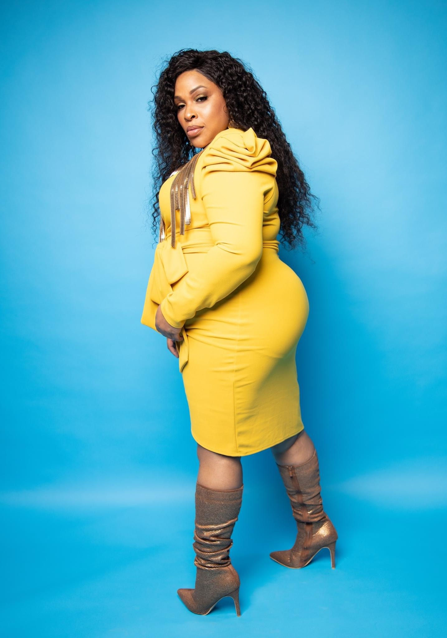 Padded Shoulder Wrap Midi Dress