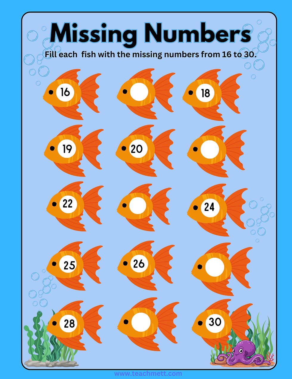 Thumbnail: Ocean Theme- Counting 1 to 100 /Missing Numbers Practice Workbook