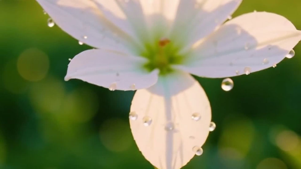 Una flor blanca abierta con gotas de rocío