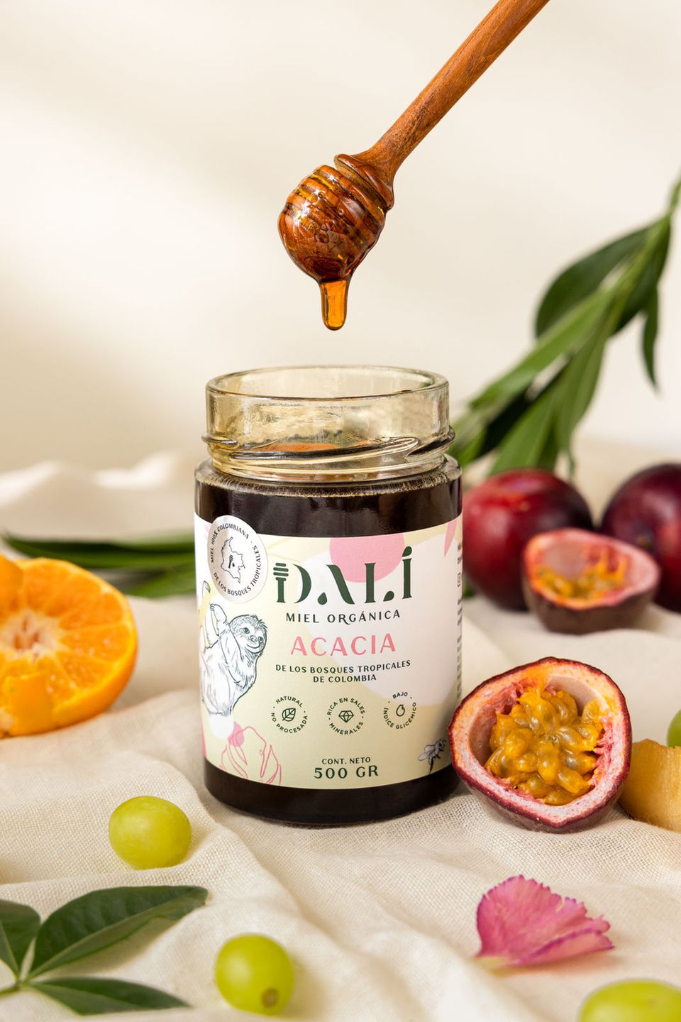 Tropical fruits acacia honey photography