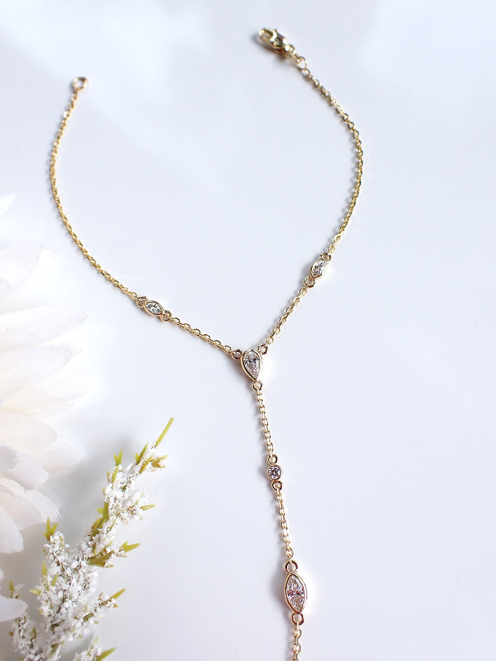 Thumbnail: 14K Gold Lab Diamond Bezel Hand Chain Bracelet