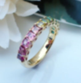 Multi-color rainbow tourmaline 14K gold statement ring