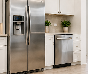 Stainless steel refrigerator and dishwasher in a residential kitchen for Appliance Recovery of Nashville appliance repair service