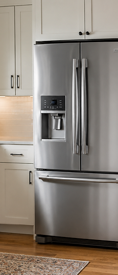 Stainless steel French door refrigerator in a residential kitchen for Appliance Recovery of Nashville refrigerator repair service