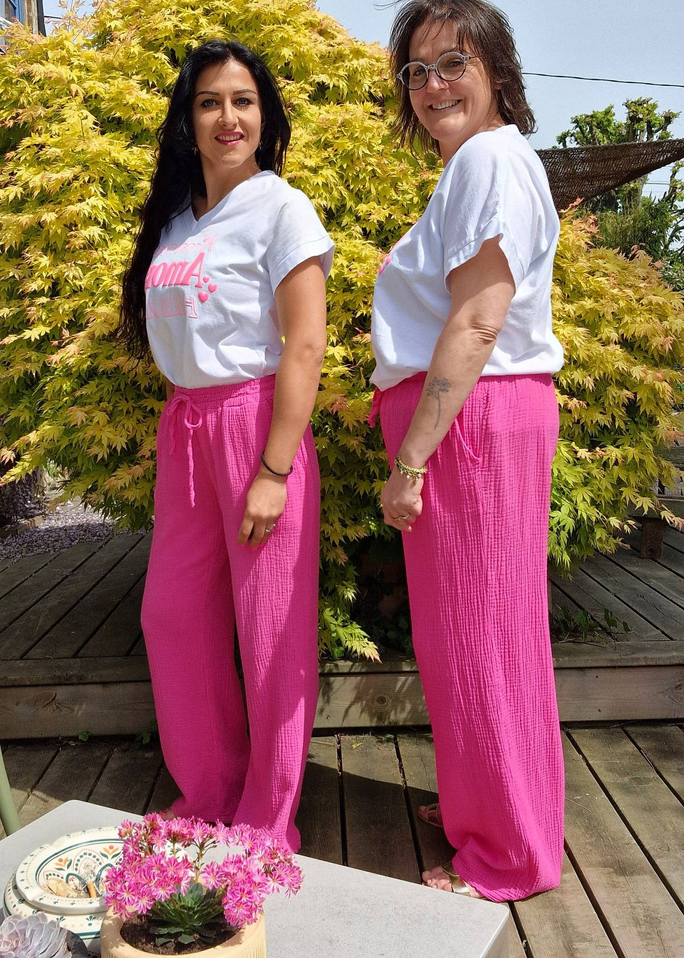Miniature : T-shirt oversize coton blanc et rose fluo AMOR (Du 36 au 48)