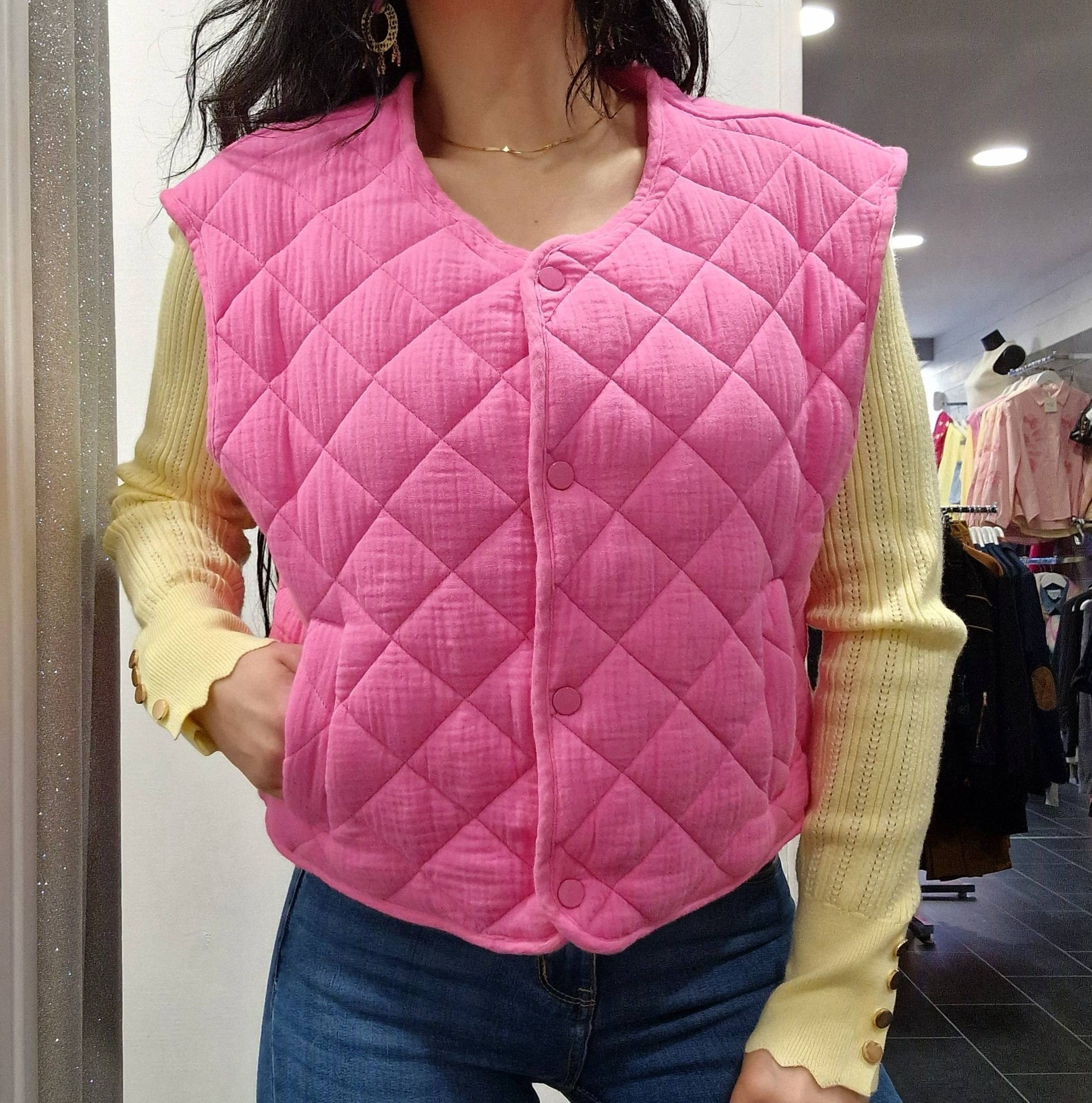 Gilet coton matelassé sans manches rose TELMA