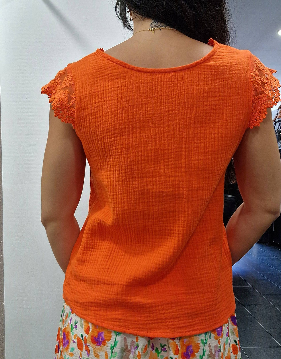 Miniature : Débardeur orange dos-devant dentelle gaze de coton TIA (Du 36 au 48)