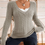 Thumbnail: EZwear Women Casual Contrast Stripe Figure Flattering Knit Sweater