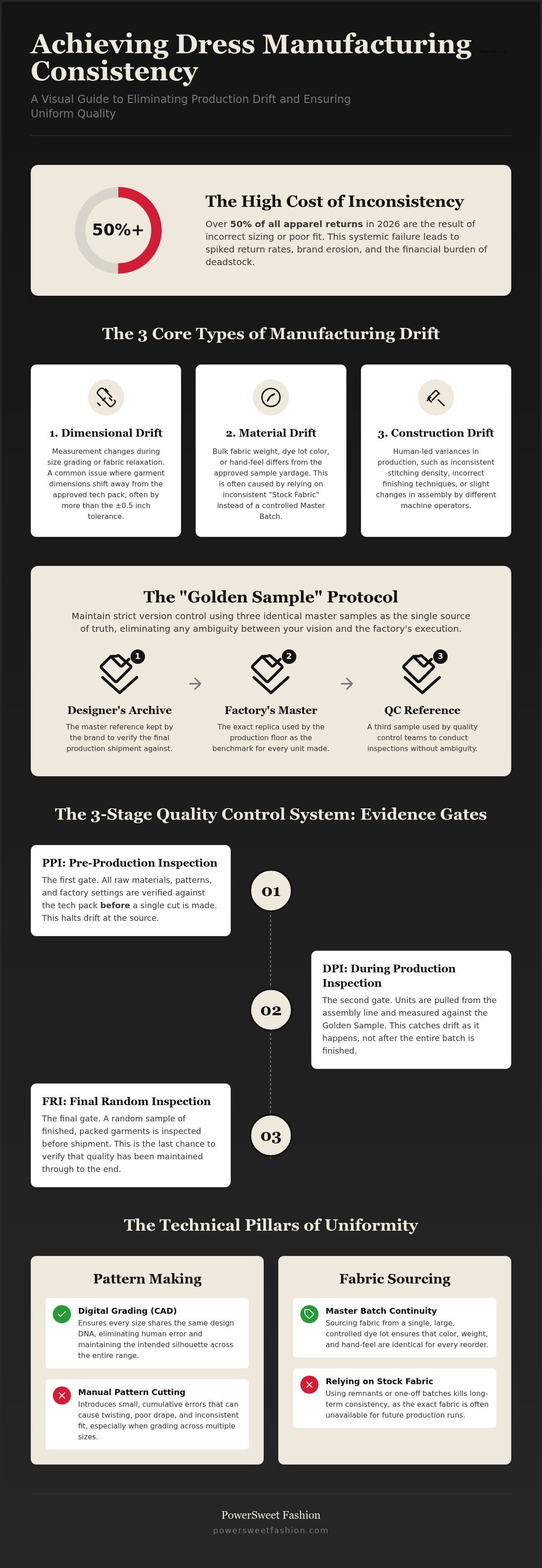 Dress manufacturing consistency