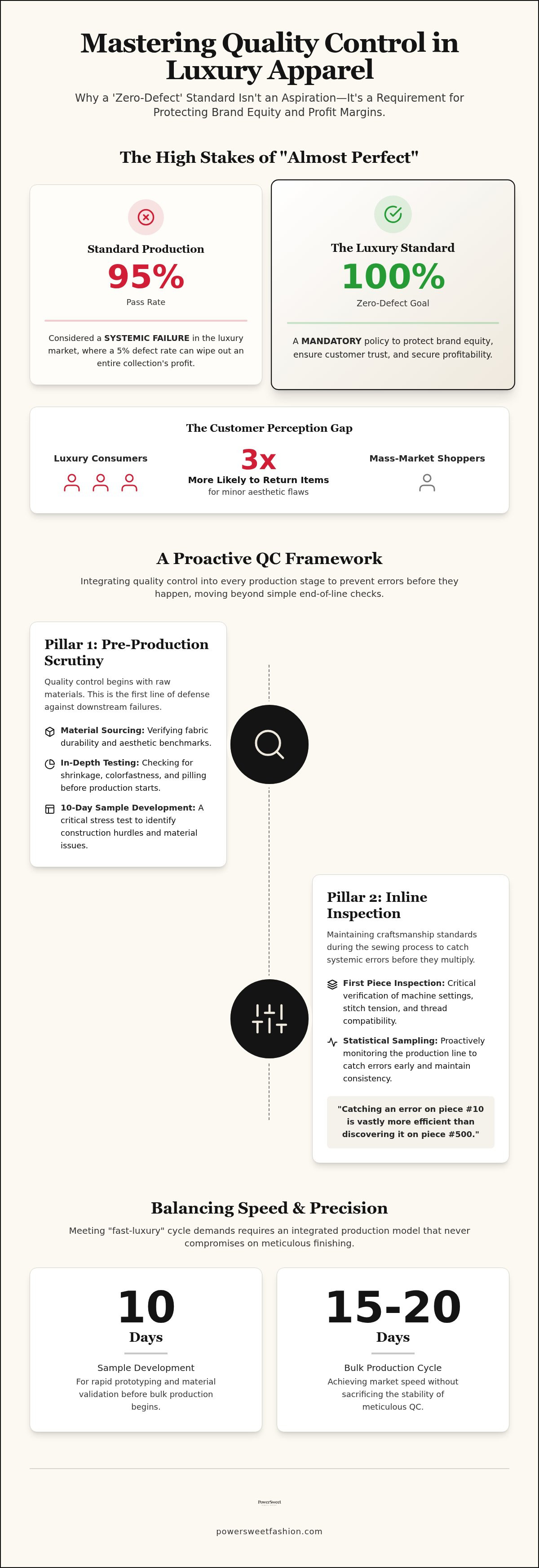 Quality control in luxury women's apparel manufacturing