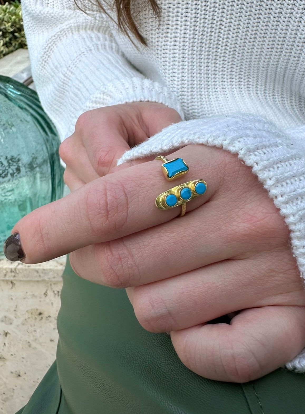 İki kol mavi doğal taş yüzük