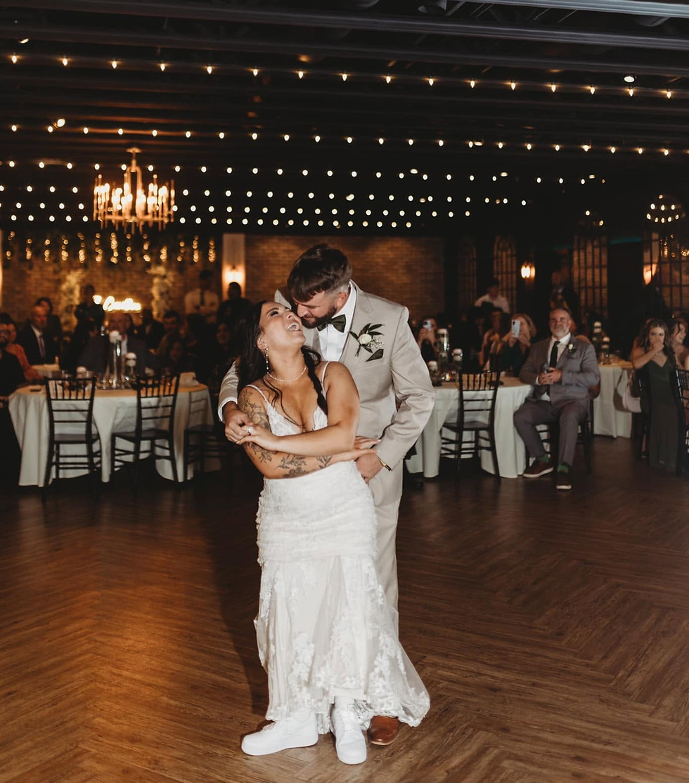 Bride and groom dancing 