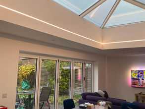 Led strip light plastered into up stand.