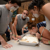 Relay races indoors at Singing Hills Camp NH