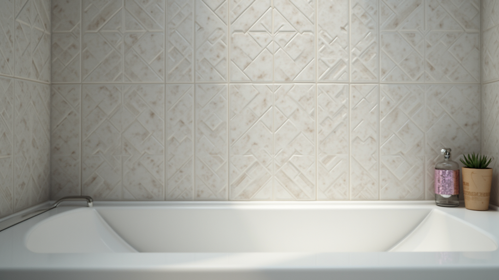Close-up view of modern bathroom tiles with intricate patterns