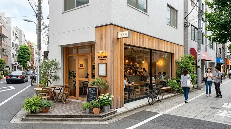 街角にあるカフェ