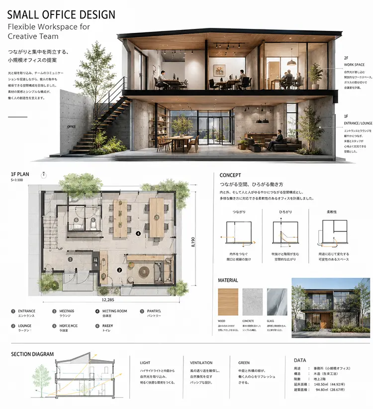 作例4:建築プレゼンテーション風のビジュアル