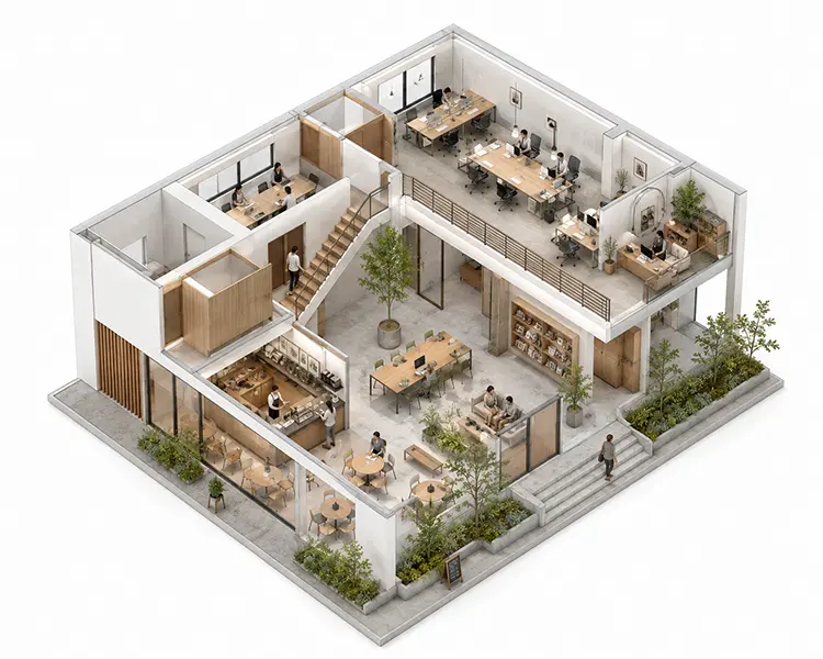 作例8:アイソメトリック風の建築ビジュアル