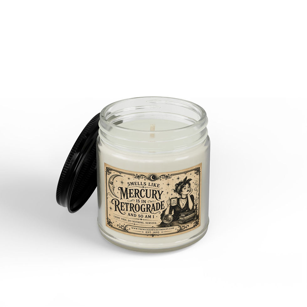 Thumbnail: Mercury in Retrograde Scented Soy Candle — 4oz & 9oz Amber Jar with Black Lid